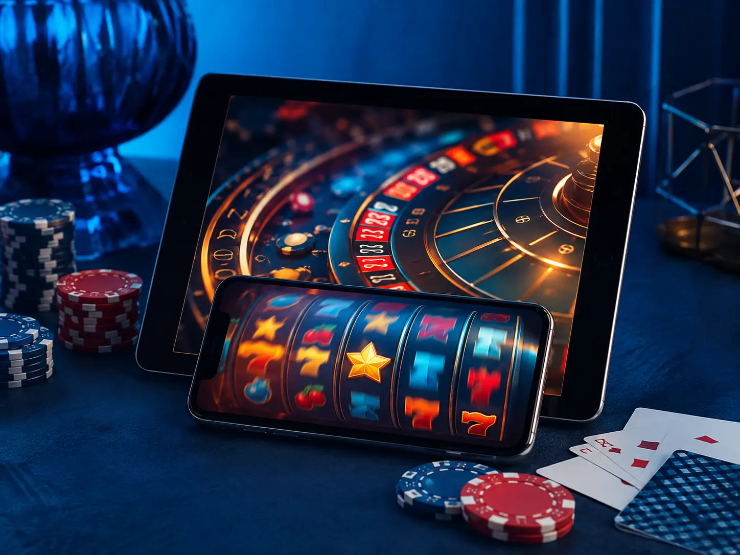 Ponsel dan tablet dengan permainan slot dan rolet generik